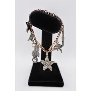 Sancrest Vintage Charm Bracelet Ocean Seahorse Starfish Dangle Signed 1970s Bin8